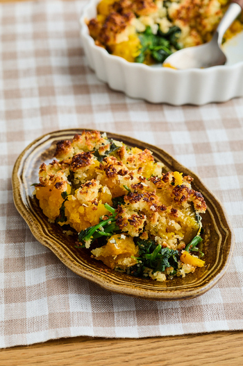 ほうれん草とかぼちゃのパン粉焼き