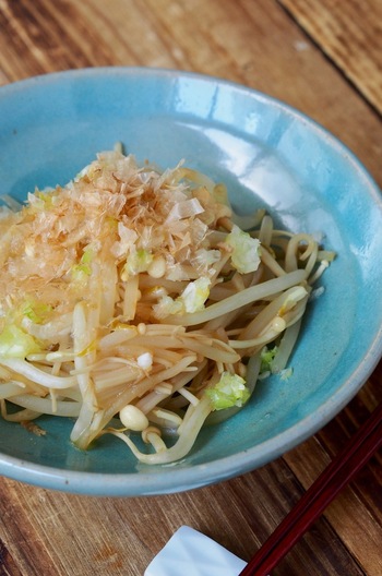 もやしえのきのレンジ蒸しおかかバター醤油