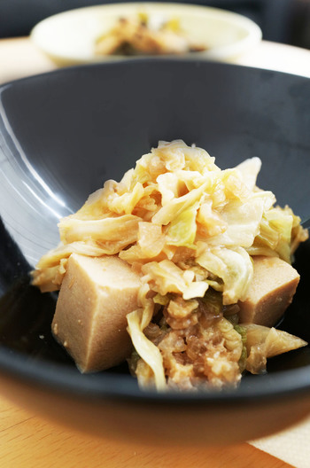 キャベツと高野豆腐の甘味噌炒め