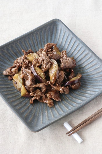 なすと牛肉の甘辛炒め