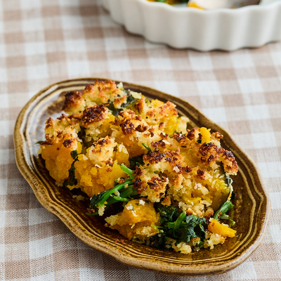 ほうれん草とかぼちゃのパン粉焼き