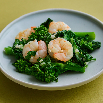 えびと菜の花の蒸し炒め