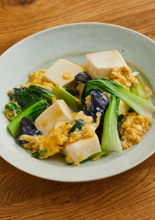 豆腐とチンゲン菜のふわとろ卵炒め