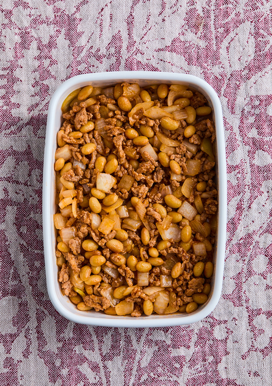 作り置きに ひき肉と大豆のケチャップ炒め