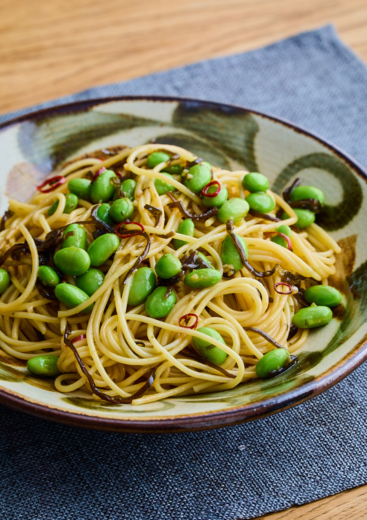枝豆と塩昆布のパスタ