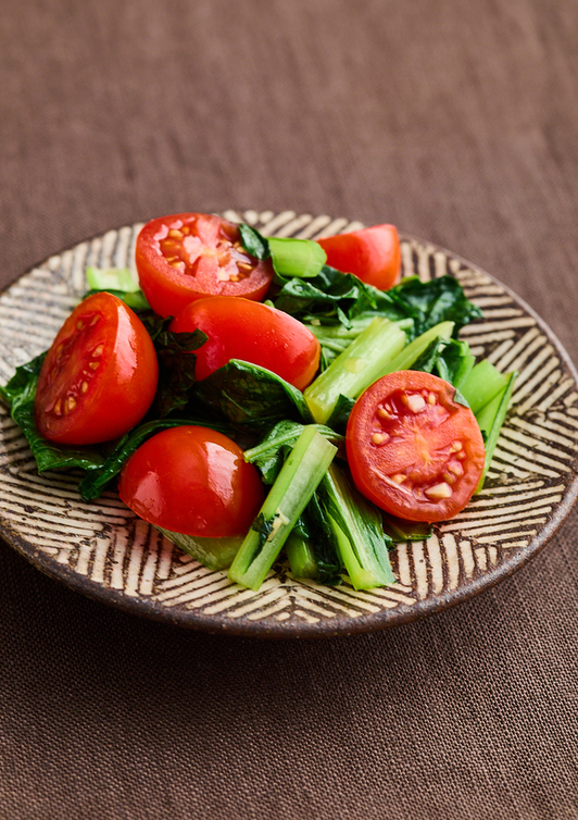 小松菜とミニトマトの中華風炒め