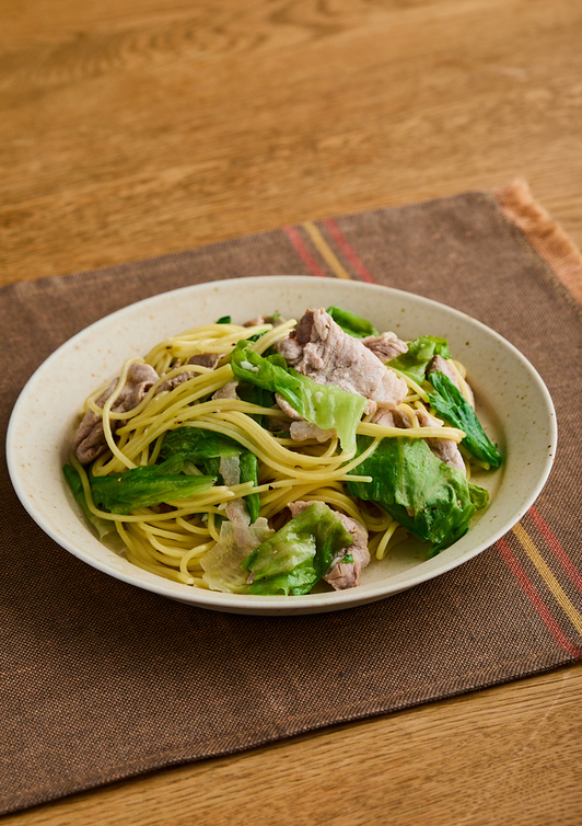 包丁いらず 豚肉とレタスの和風パスタ
