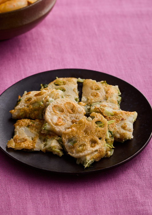 れんこんと水菜のチヂミ