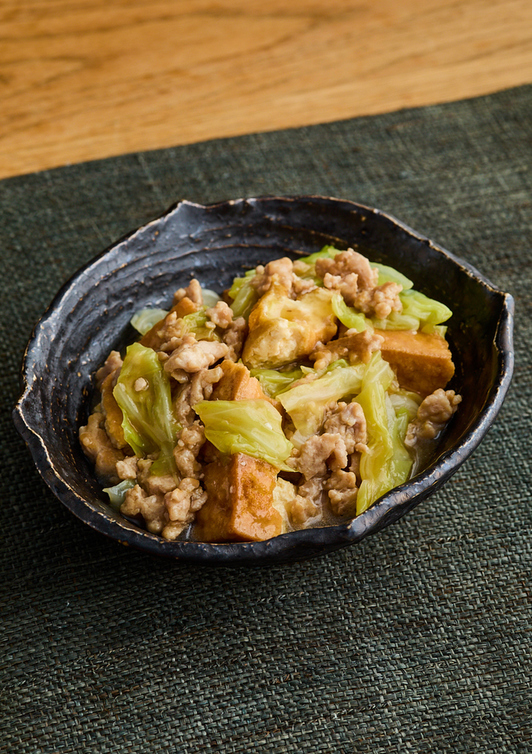 厚揚げとキャベツのうま煮