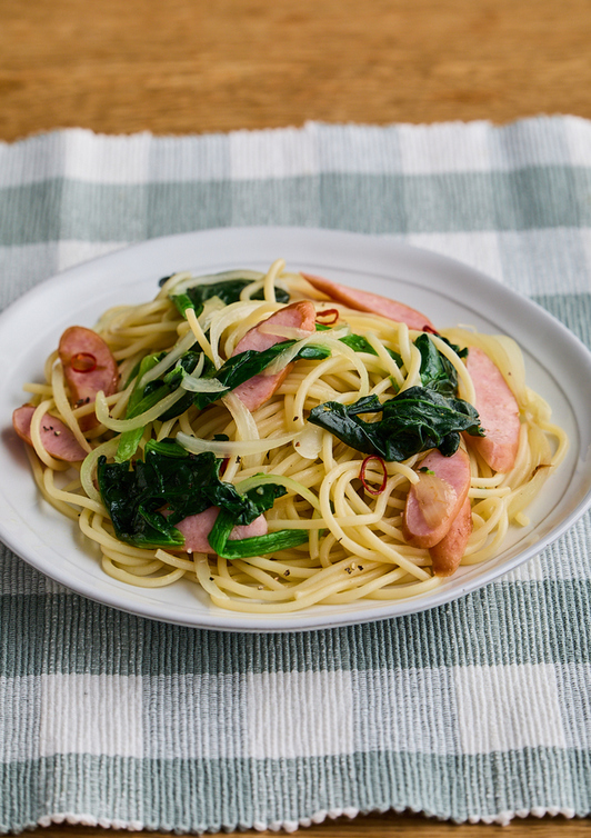 ほうれん草とウインナーのペペロンチーノ