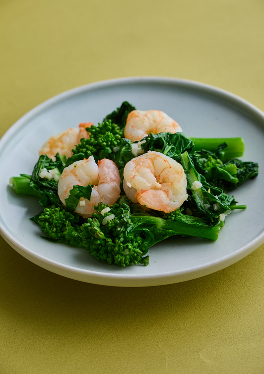 えびと菜の花の蒸し炒め