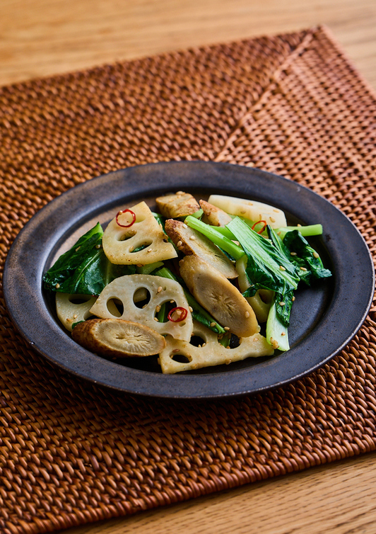 根菜と小松菜のうま塩炒め