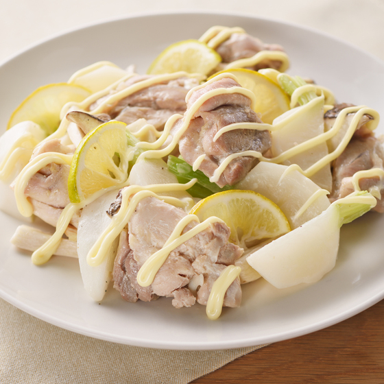 鶏肉とかぶのレンジレモン蒸し マヨネーズかけ