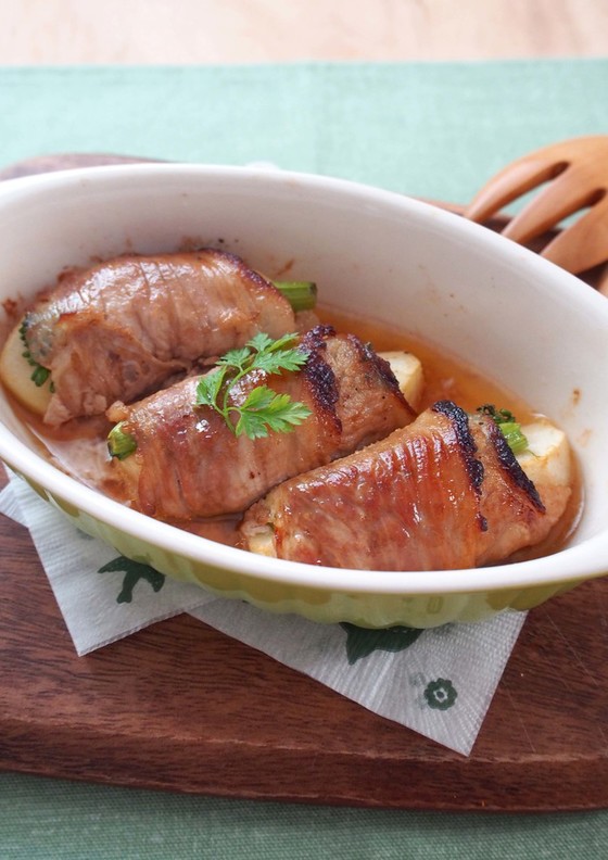 豚肉と菜の花とりんごのグリル