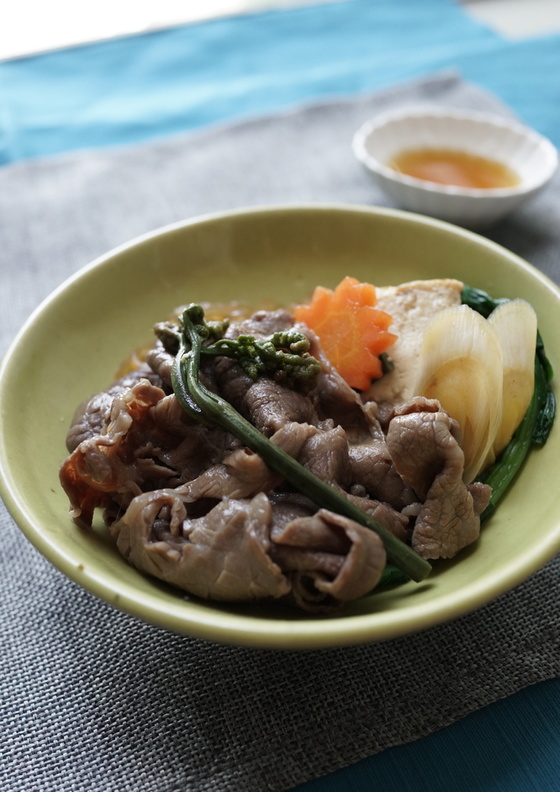 黒酢入り葛たれで食べるすき焼