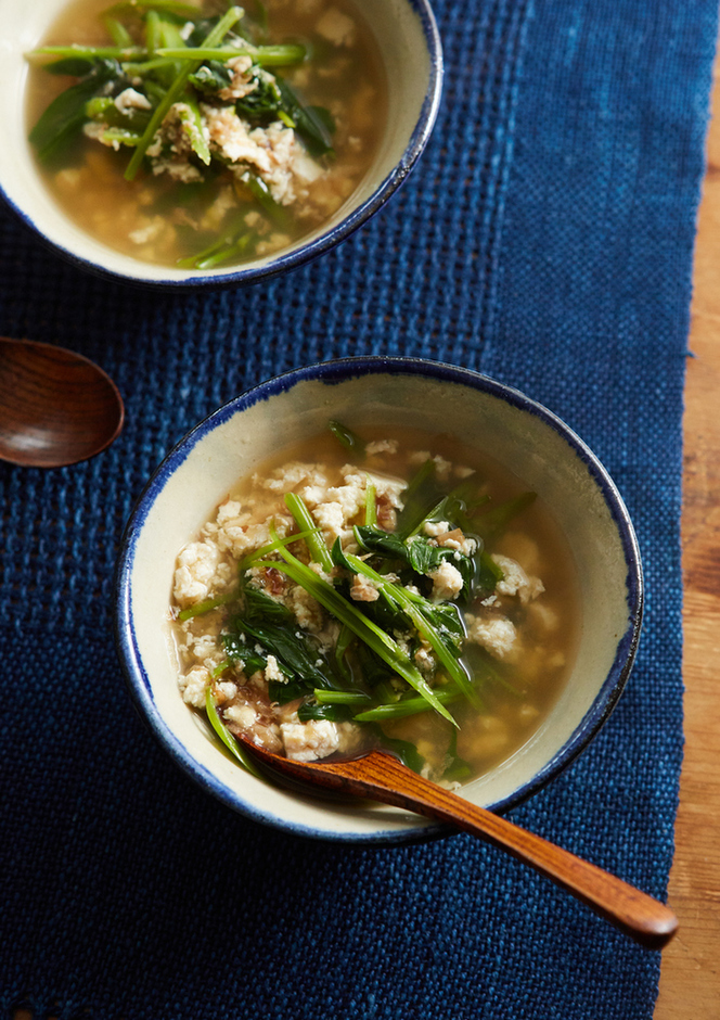 くずし豆腐と空芯菜のスープ