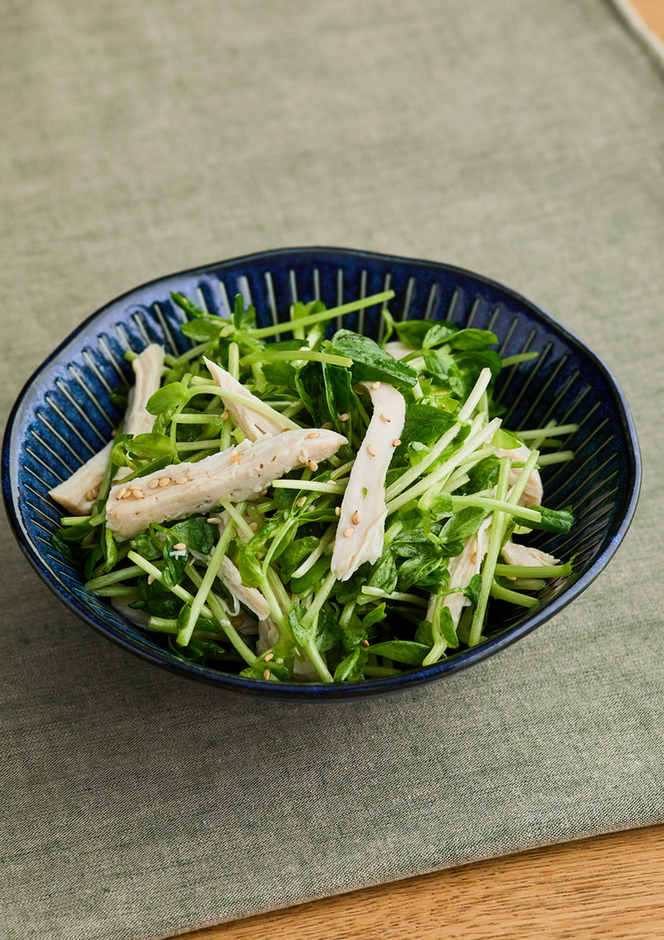 豆苗と鶏むね肉の中華あえ