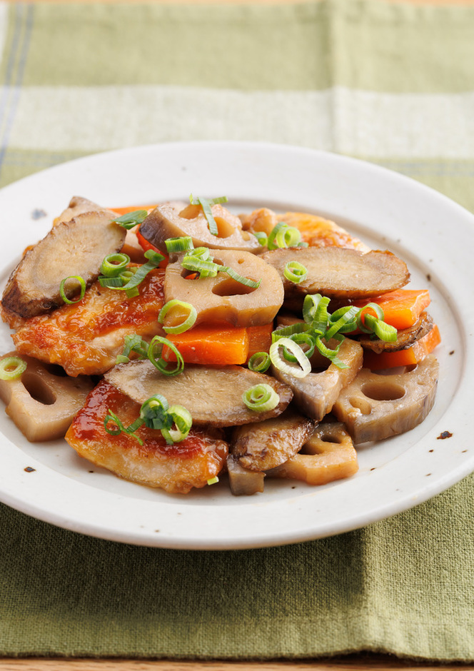 鶏肉と根菜の甘辛炒め