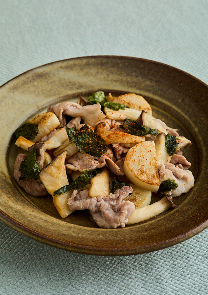 豚肉とエリンギの海苔塩炒め