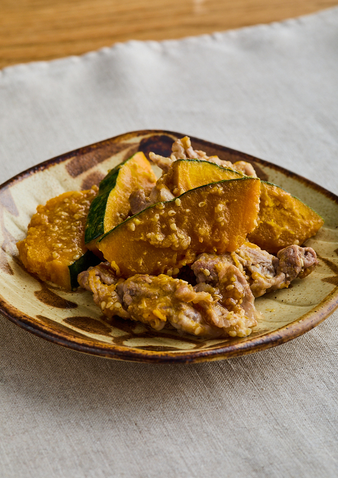 豚肉とかぼちゃのごまみそ炒め