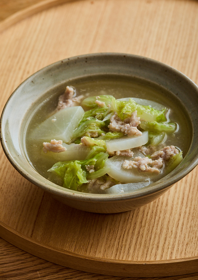 白菜と鶏ひき肉のおかずスープ