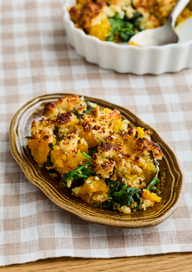 ほうれん草とかぼちゃのパン粉焼き