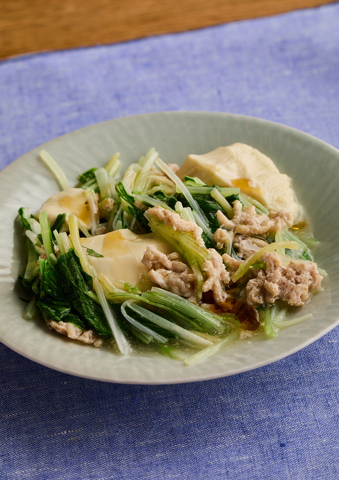 水菜と豆腐の塩あんかけ