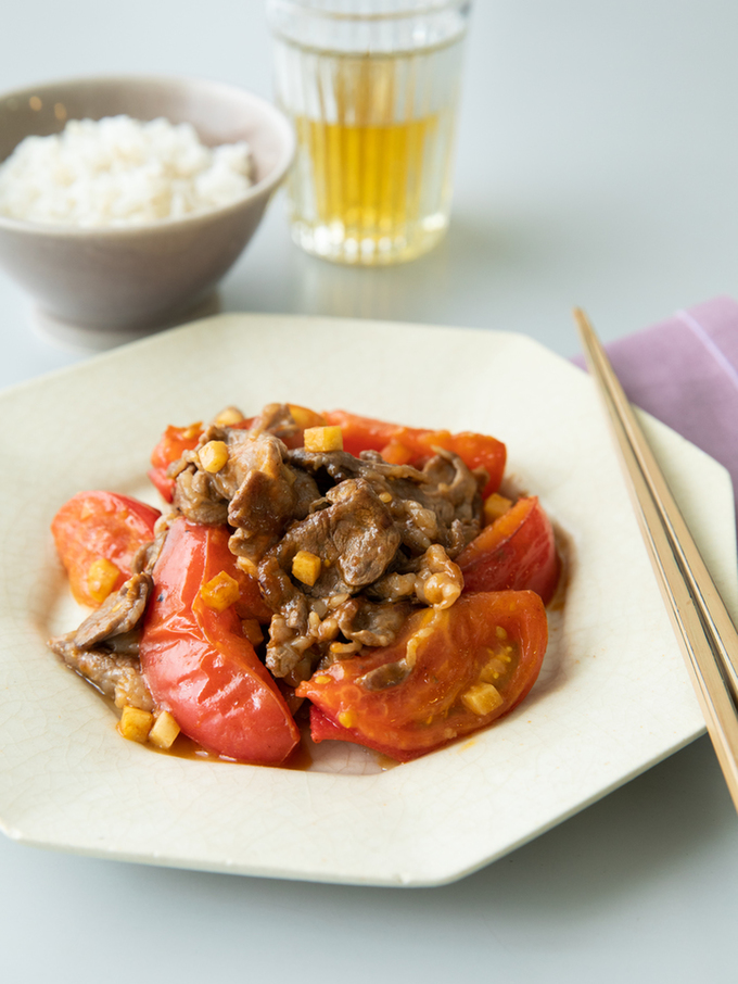 牛肉とトマトの塩酢炒め
