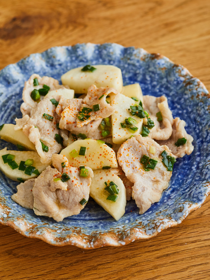 豚肉と長いものねぎぽん炒め