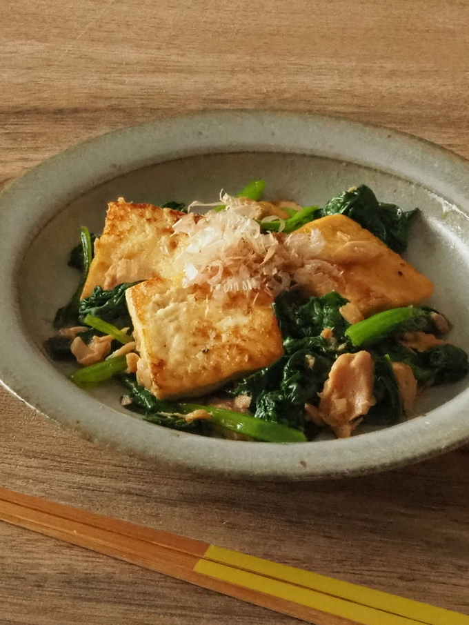 豆腐と小松菜のお手軽チャンプルー