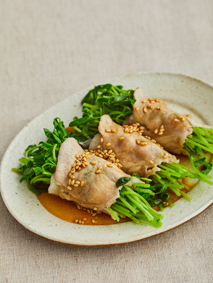 豆苗の豚肉巻き