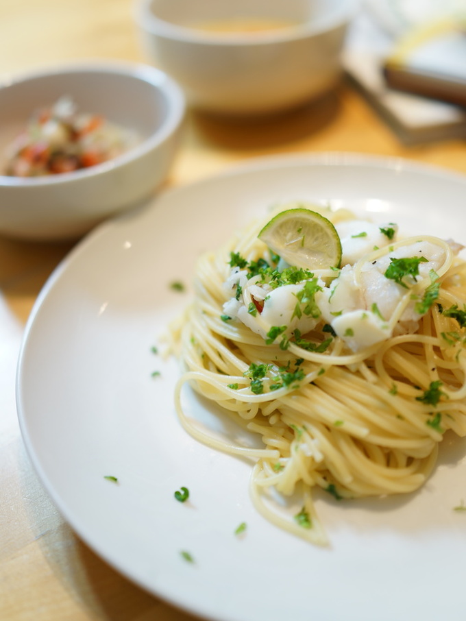 スープも美味しい 鱈のパスタ