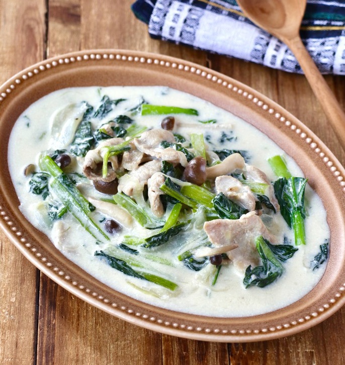 小松菜と豚肉のクリーム煮