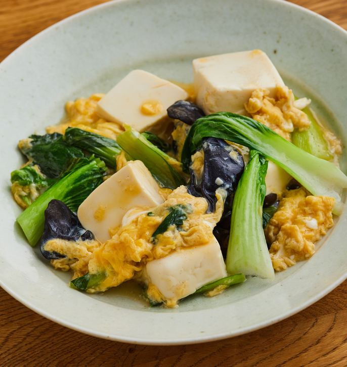 豆腐とチンゲン菜のふわとろ卵炒め