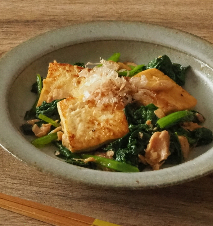 豆腐と小松菜のお手軽チャンプルー