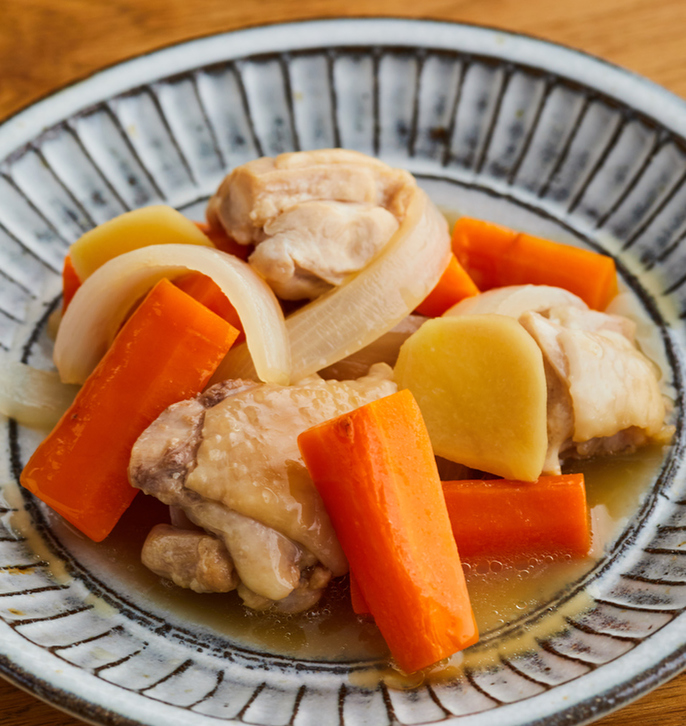鶏肉と玉ねぎ、にんじんの酢しょうが蒸し