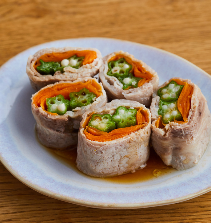 少ない洗い物で 野菜のレンジ肉巻き