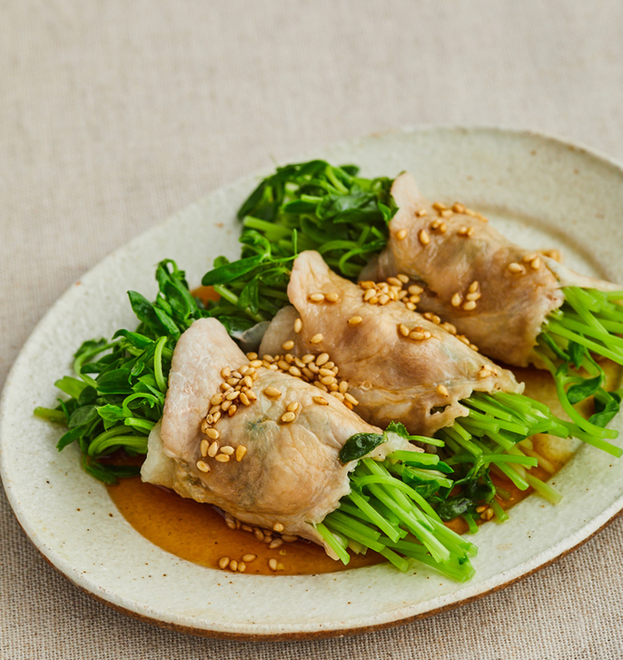 豆苗の豚肉巻き