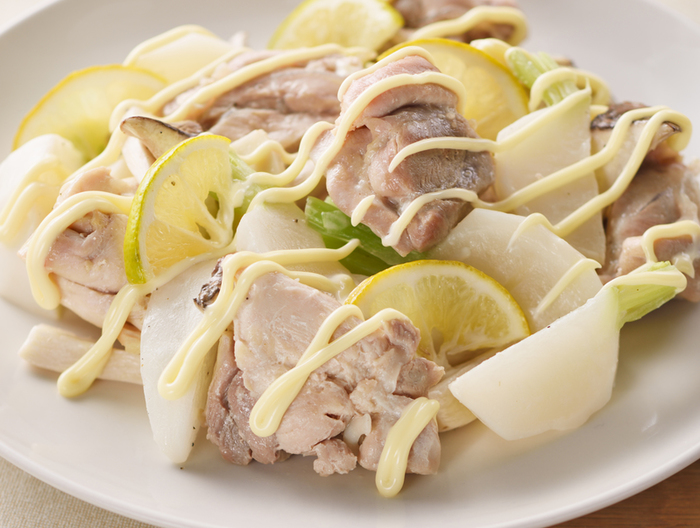 鶏肉とかぶのレンジレモン蒸し マヨネーズかけ