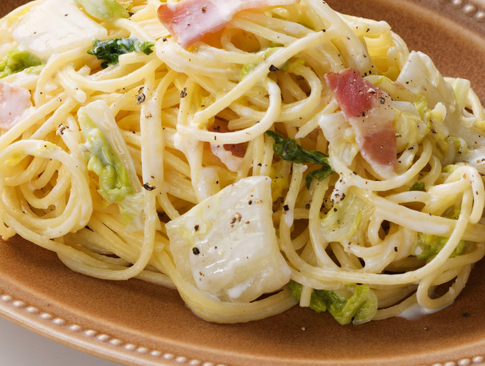 白菜とベーコンのクリームスパゲッティ