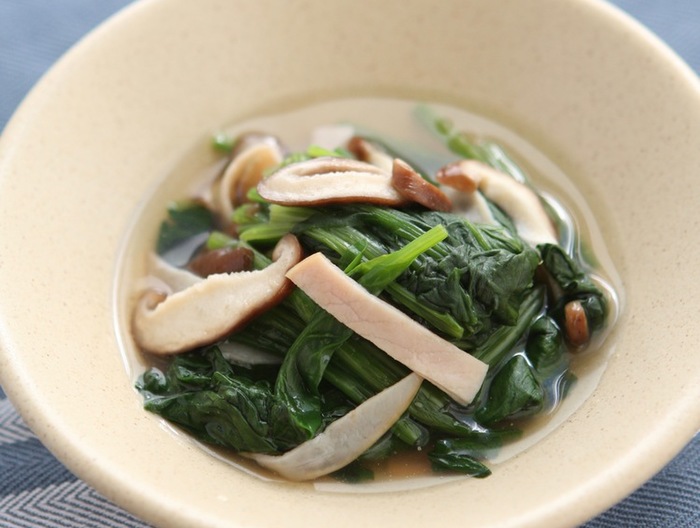 ほうれん草とハムとキノコの煮浸し