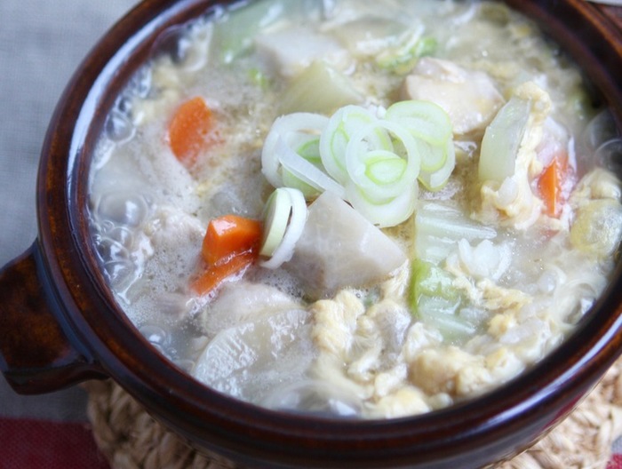 けんちん汁から作る鶏雑炊