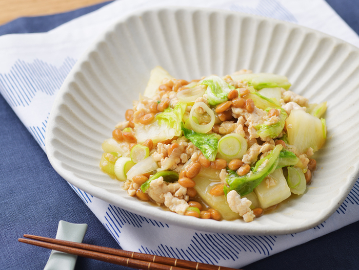 白菜と納豆のそぼろ煮