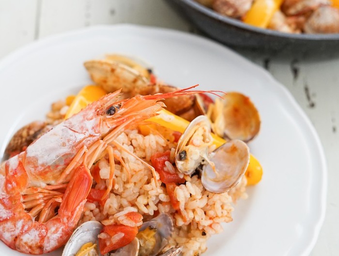 フライパンで作る パエリア