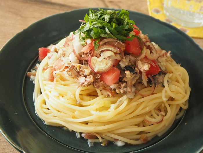 さば缶とトマトの冷製パスタ