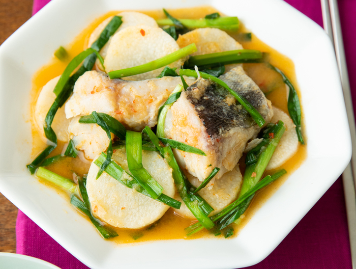 輪切り長いもとたらの辛味煮