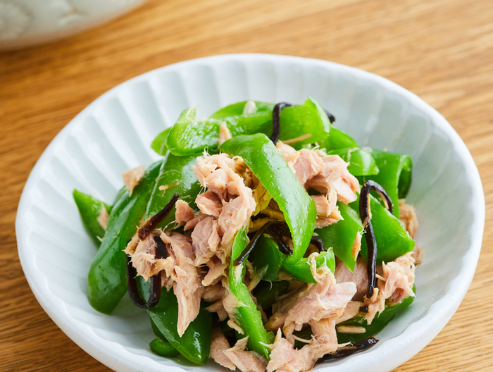 ピーマンとツナの塩昆布あえ