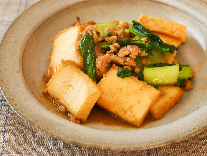 厚揚げとひき肉の和風カレー炒め