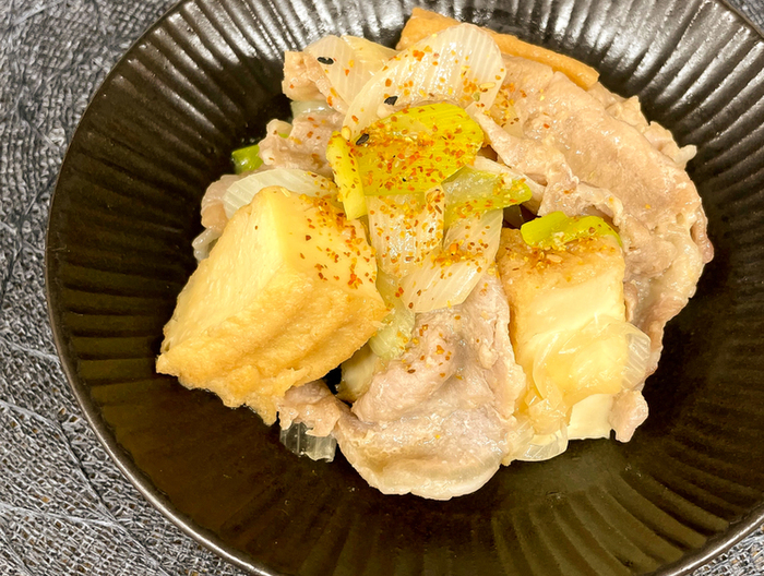 生揚げの豚肉のレンジ煮