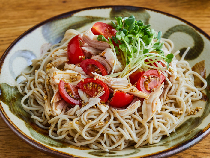 鶏ささ身とミニトマトのさっぱりかけそば